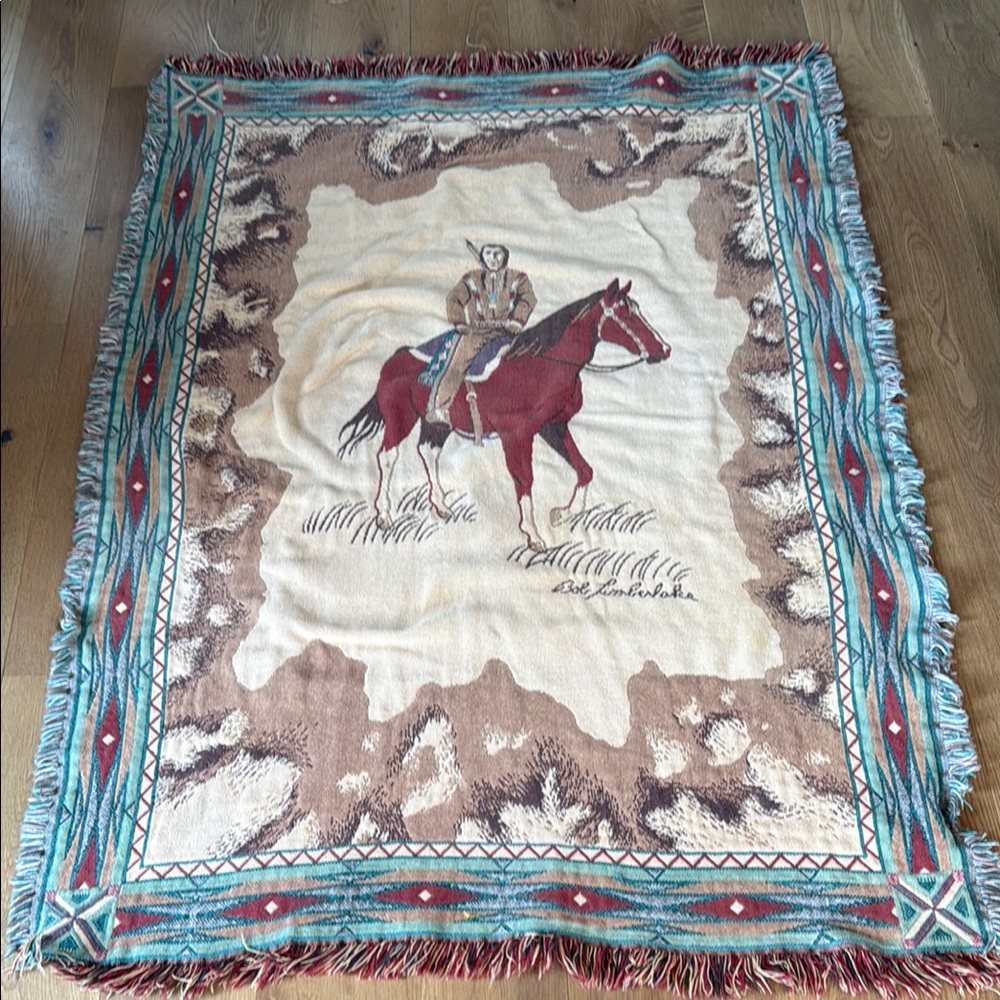Western Themed Blanket with American Indian and Horse Design